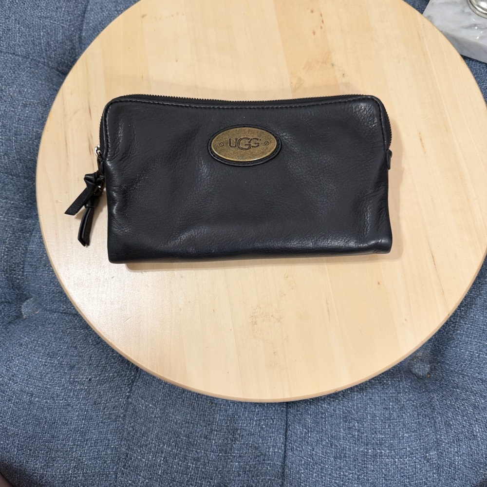 UGG Black Leather Toiletry Pouch with Branded Plaque
